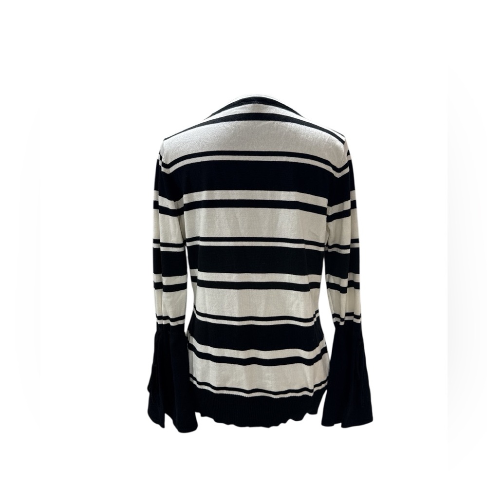 Vila Milano Striped Bell Sleeve Sweater Medium Black White Nautical Knit - Picture 4 of 7